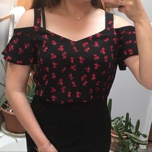 A.N.A. floral off the shoulder black chiffon top